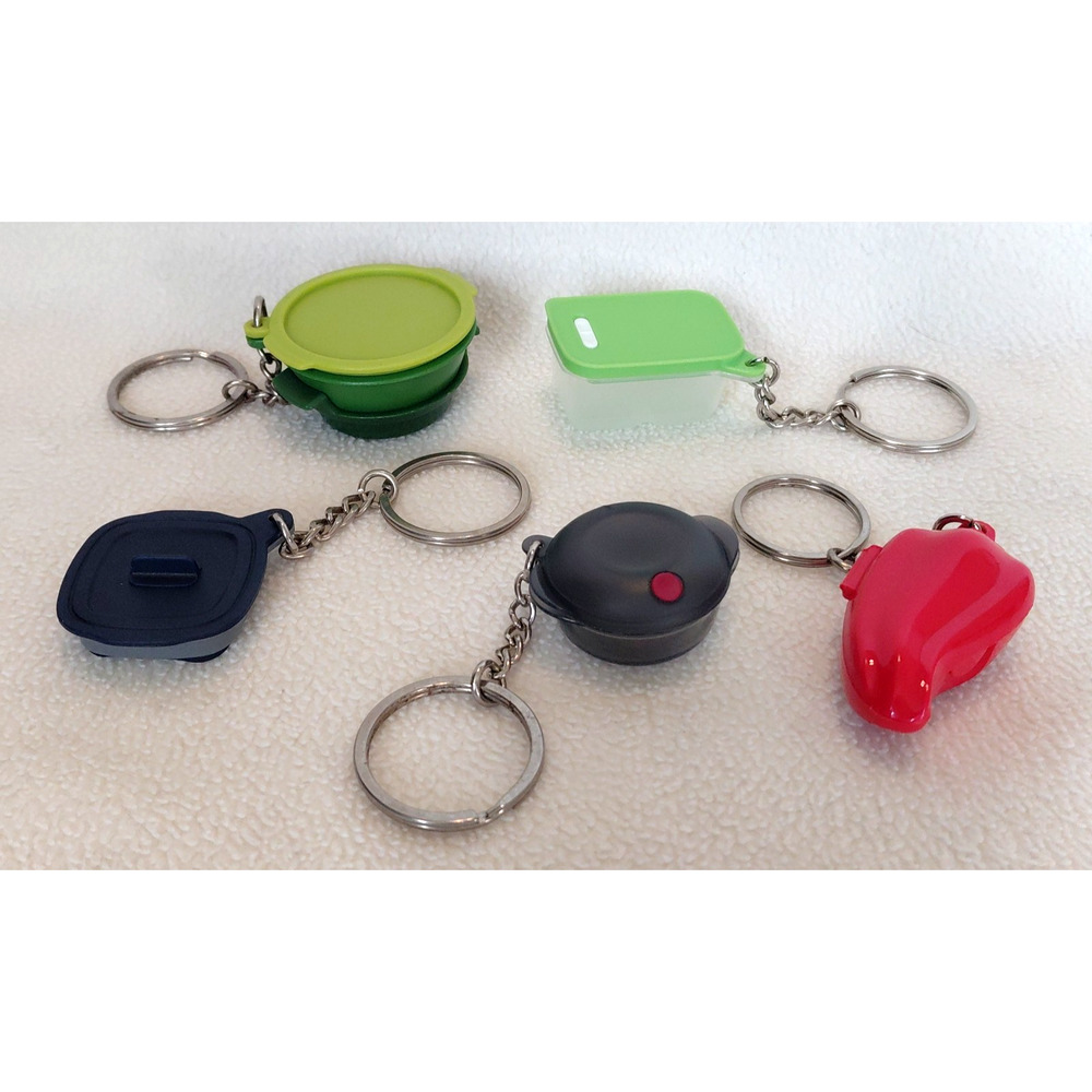 5 Vintage Tiny Treasures Mini Tupperware Container Keychains With Lids *All Open